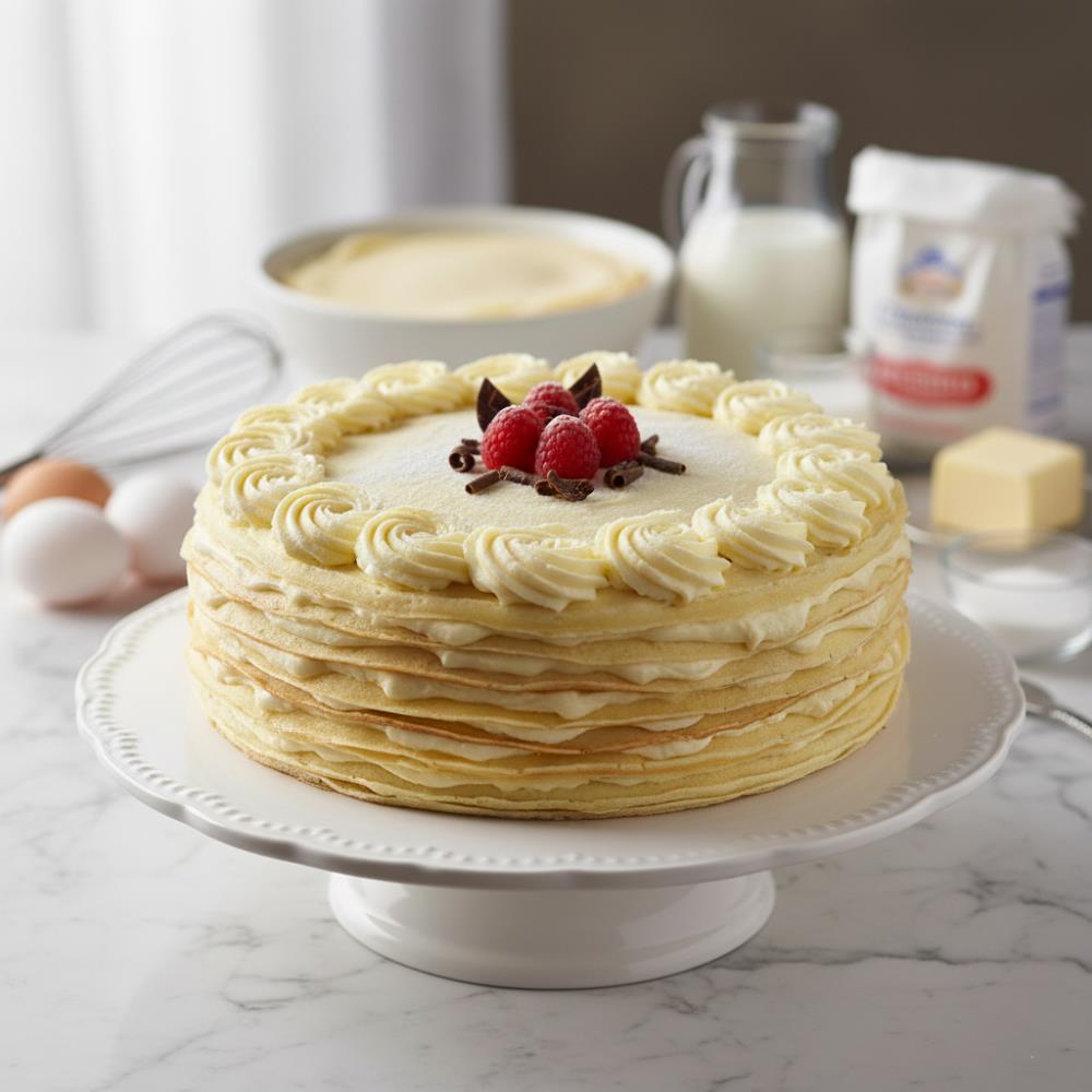 Блинный торт с масляным кремом на сахарном сиропе