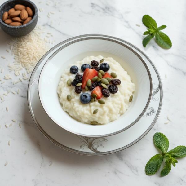 Нежный рисовый пудинг с ягодами и йогуртом