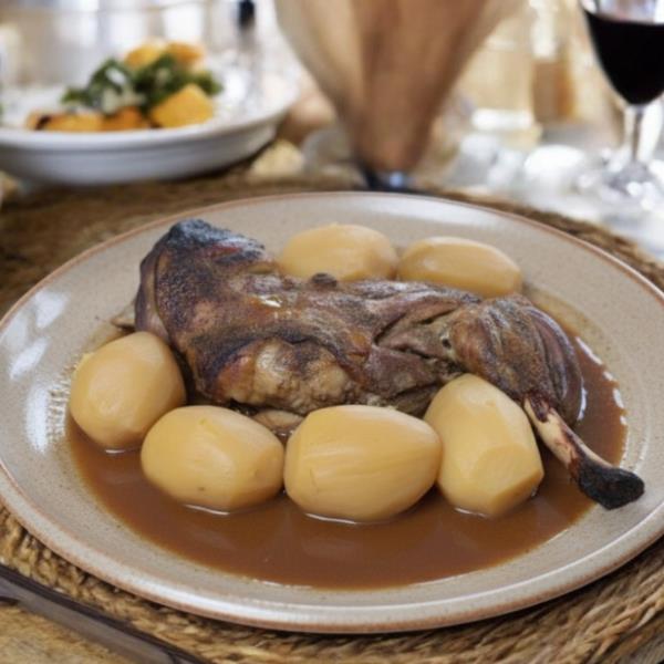 Окорок ягнёнка, запечённый с картофелем и пряностями